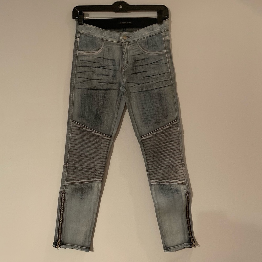 New Marissa Web Gray Jeans Cropped Zipper Moto